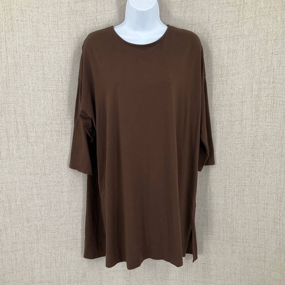 J. Jill Tunic Top Womens Large Brown Supima Cotton Ballet Sleeve Minimalist